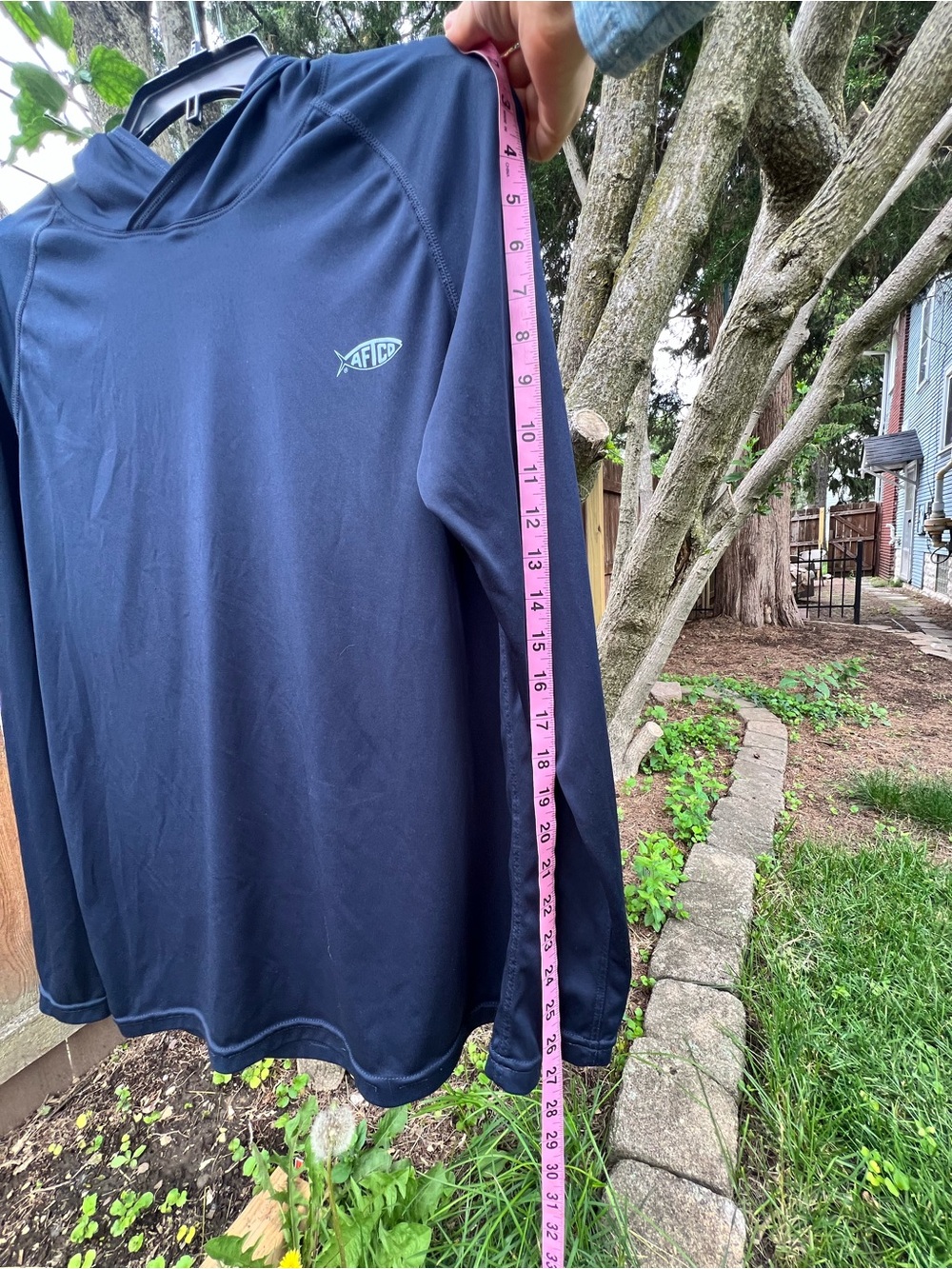 AFTCO Hooded Fishing Performance long Sleeve Shirt Top Men’s Navy Blue Hoodie S - Picture 6 of 9